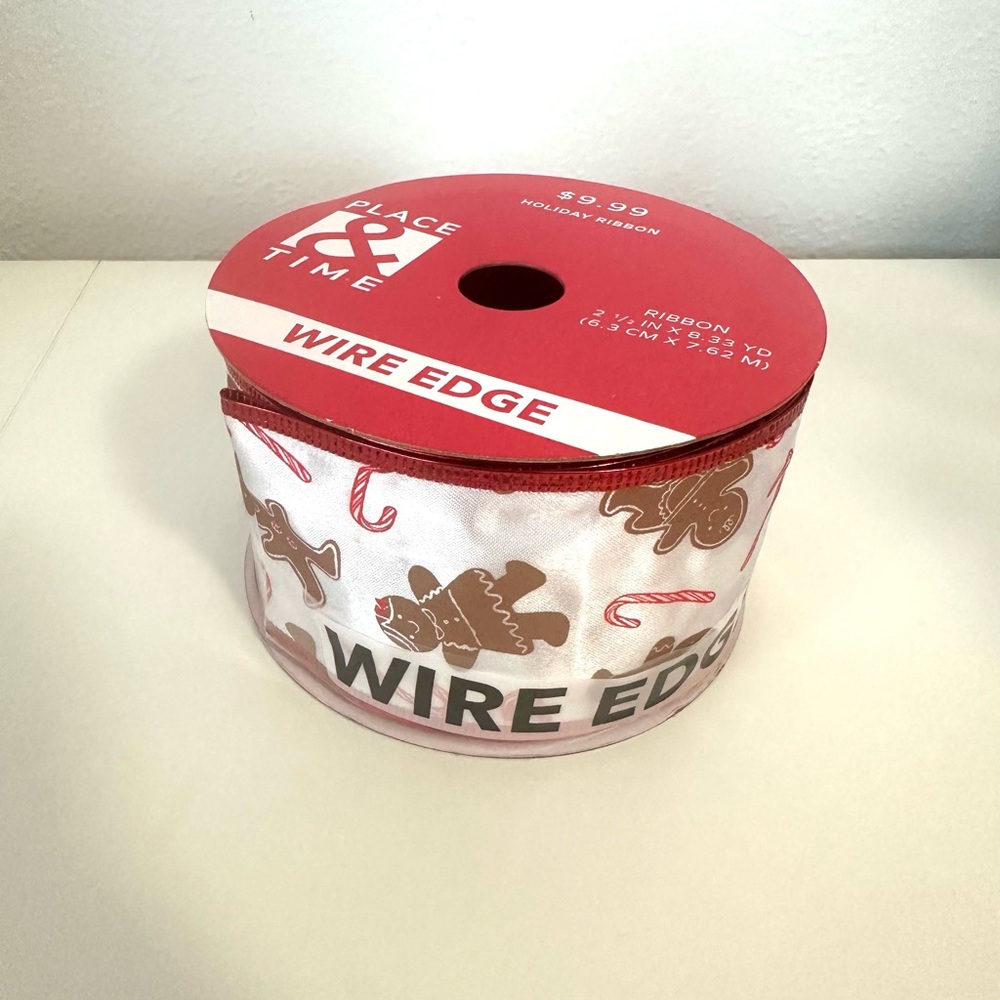 Place & Time Gingerbread Wire Edge Ribbon 2 1/2 in x 8.33 Yard NEW